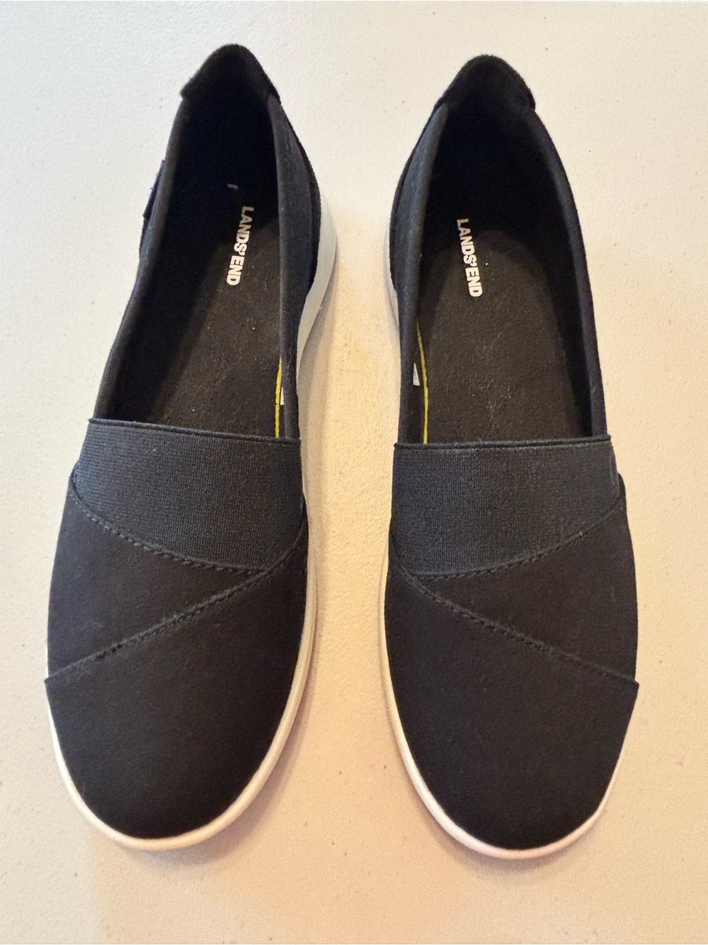 Lands' End Black Slip-On Canvas Flats with Black Soles 7.5